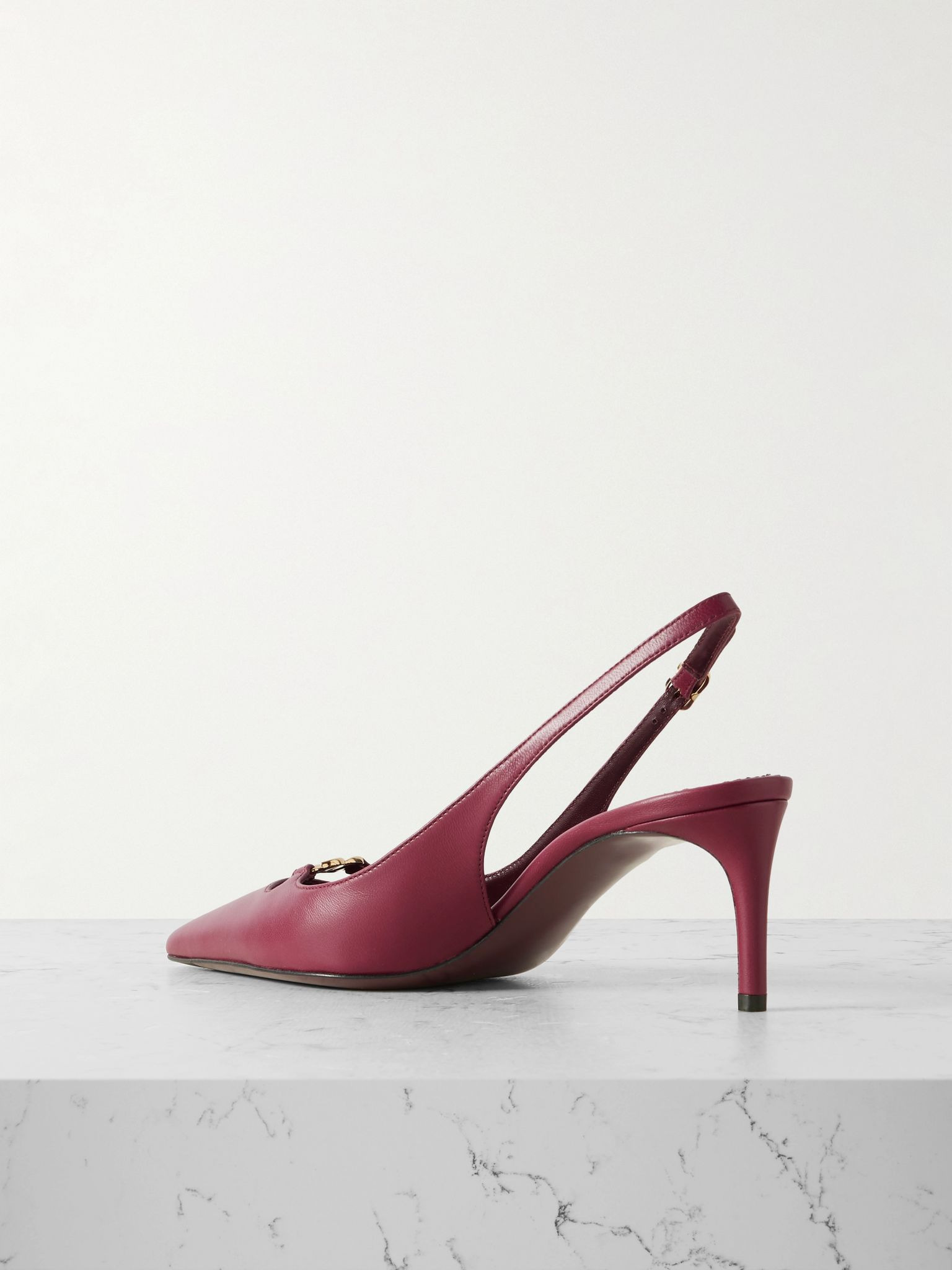 Embellished leather slingback pumps Burgundy - 3