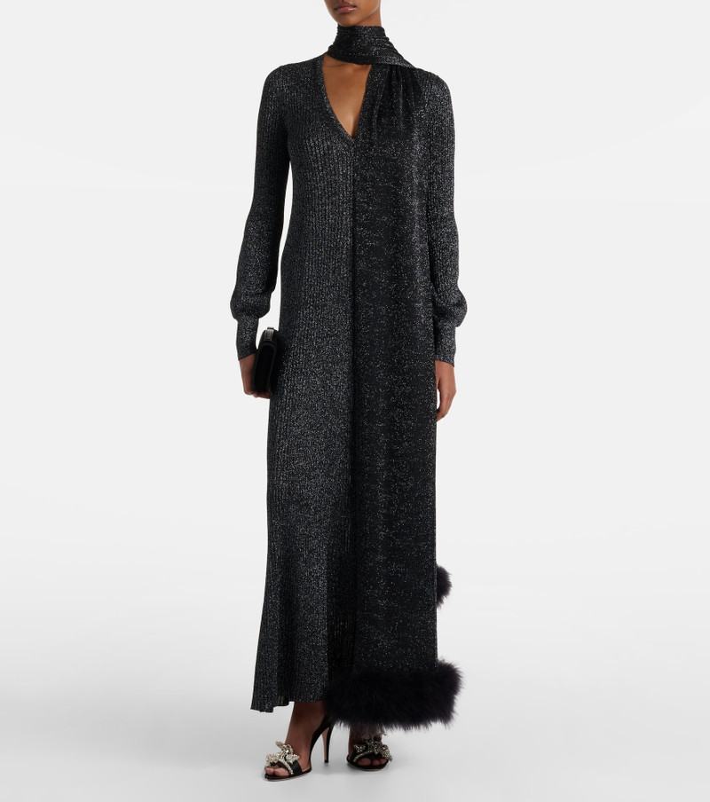 Valentino Feather-trimmed lamé maxi dress outlook