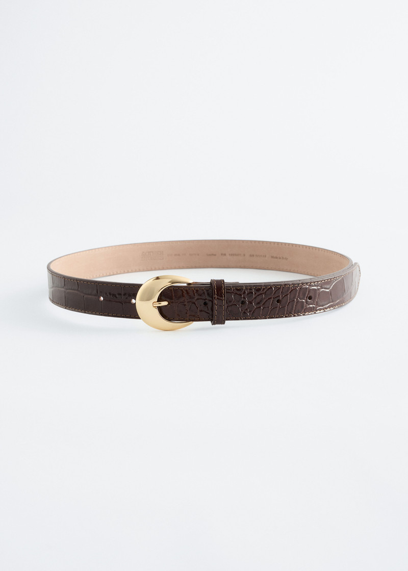 Croco Effect Buckle Leather Belt 1
