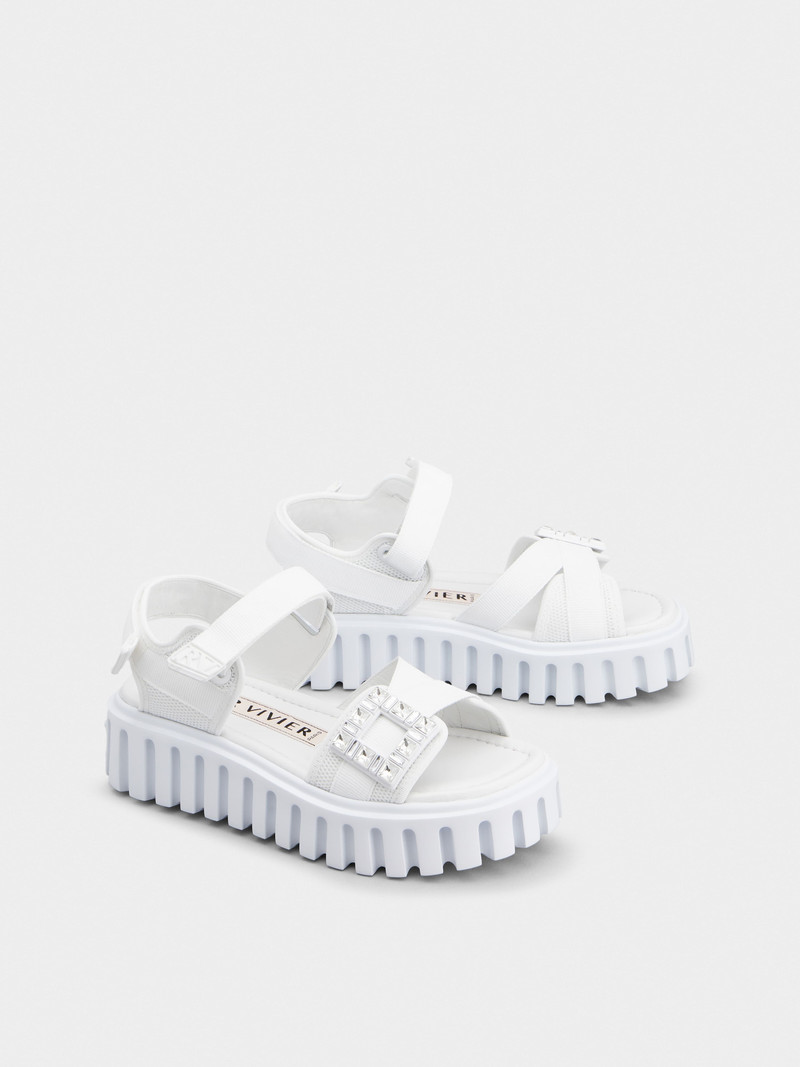 Roger Vivier Viv' Go-Thick Trekky Strass Buckle Sandals in Technical Fabric outlook