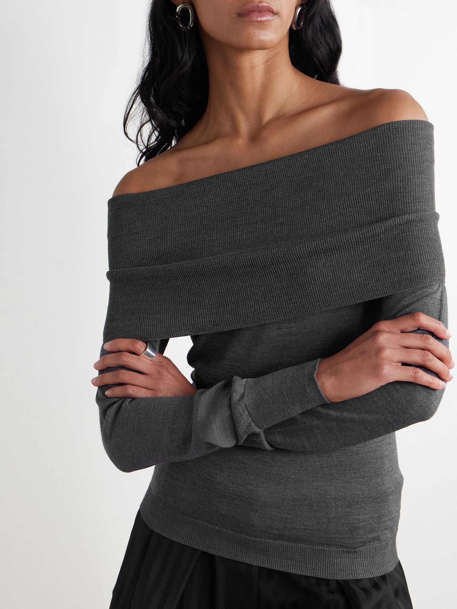 Off-the-shoulder virgin wool sweater Dark gray - 3
