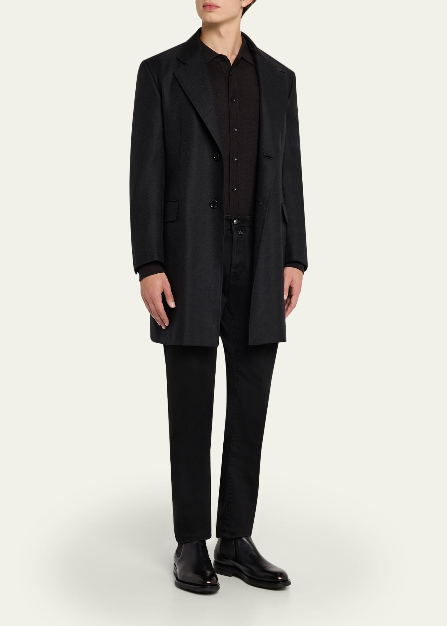 Men's Wool Chevron Single-Breasted Overcoat - 2