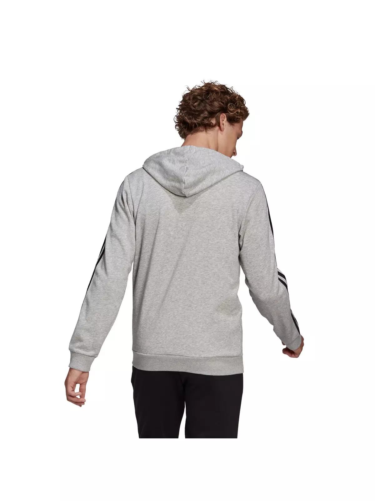 Men's Essentials French Terry 3-Stripes Gray/Black Full-Zip Hoodie - 2