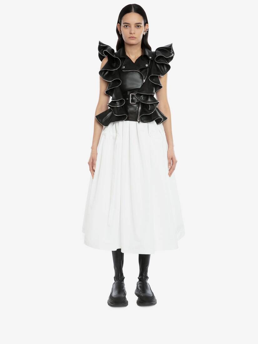 Drawstrings Gathered  Midi Skirt in White - 2