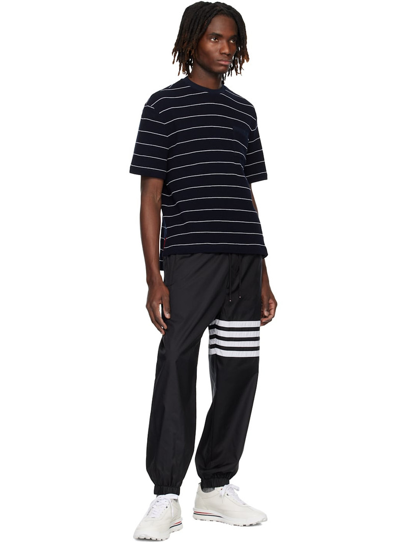 Thom Browne Navy Textured Stripe Waffle T-shirt outlook