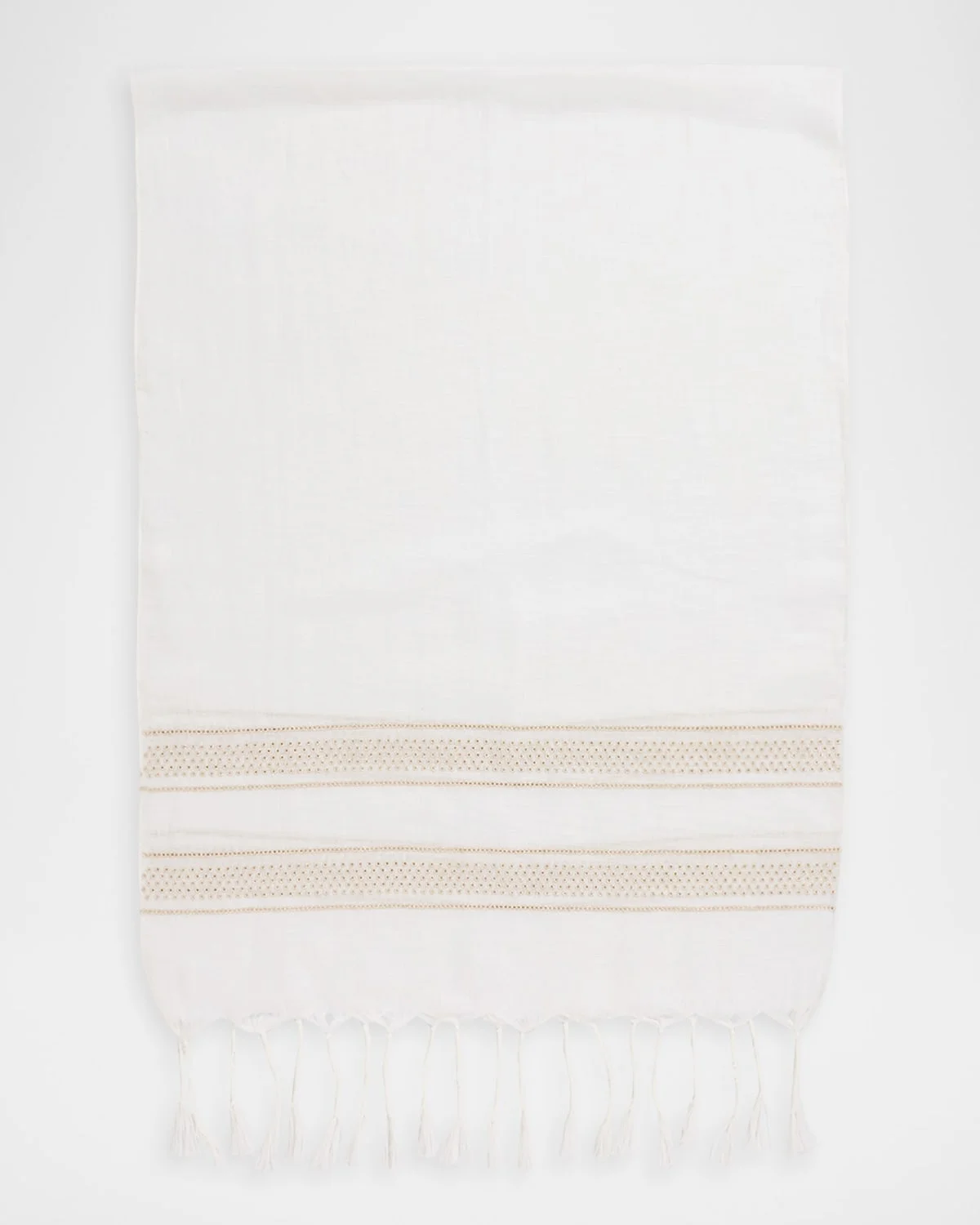 Embroidered Linen Fringe-Trim Scarf - 1