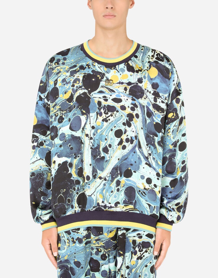 Marbled-print satin sweatshirt with DG logo - 1