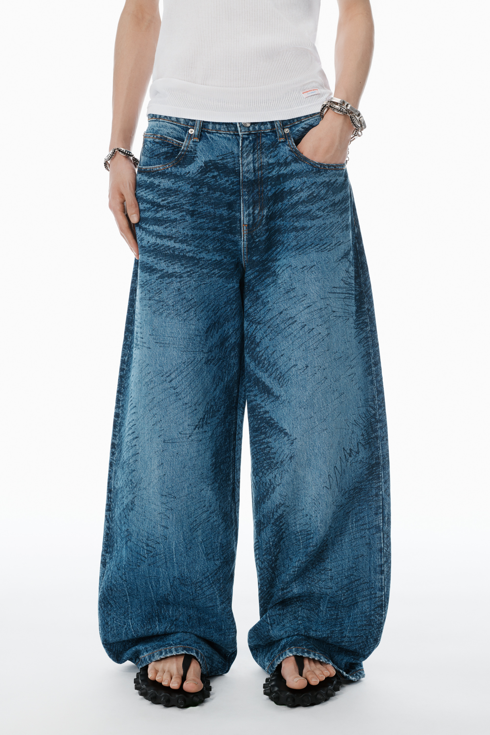 indigo marker-print jeans - 3
