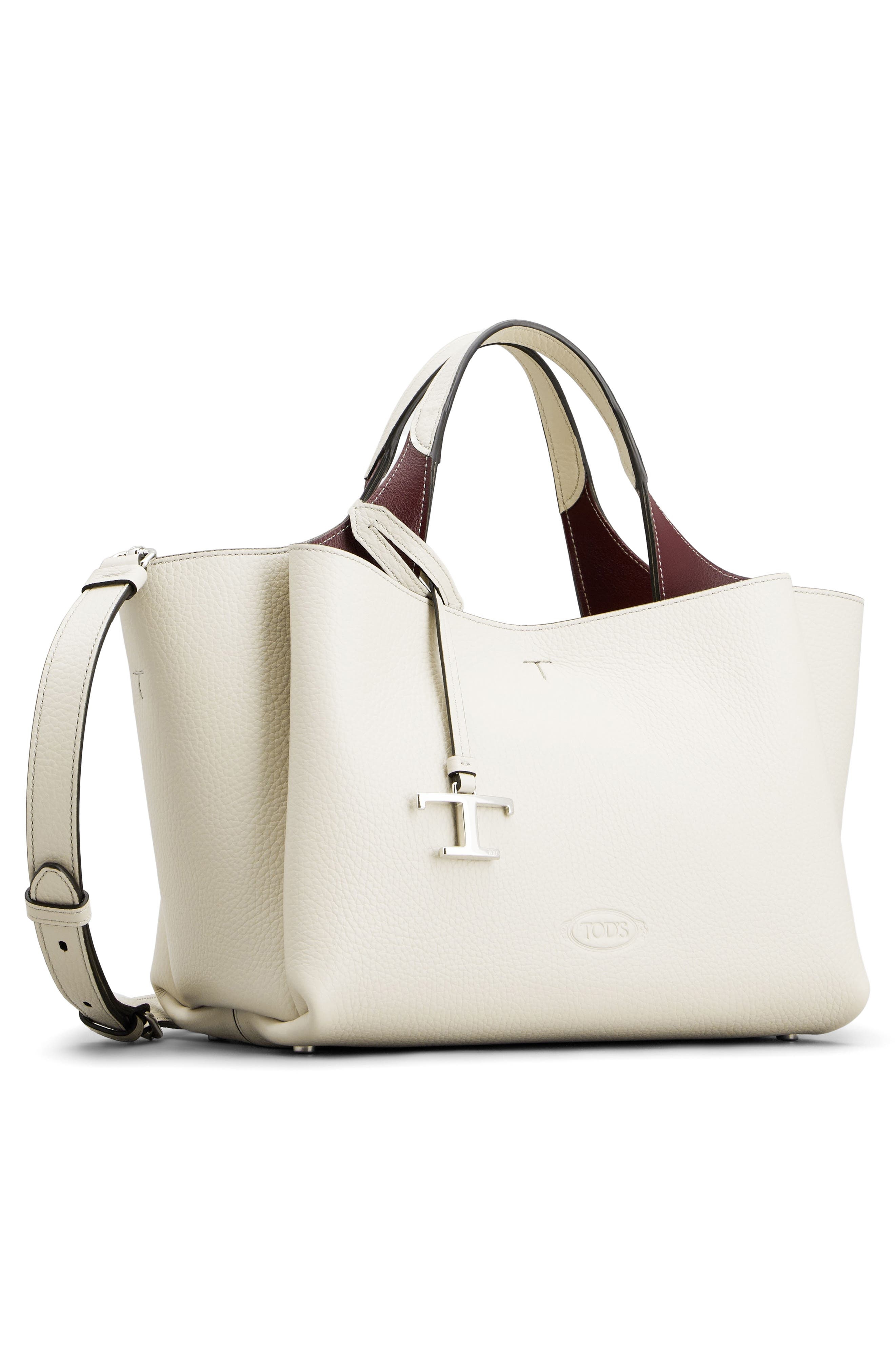 Tod's Mini Leather Tote in Bianco Calce/Bordeaux at Nordstrom - 5