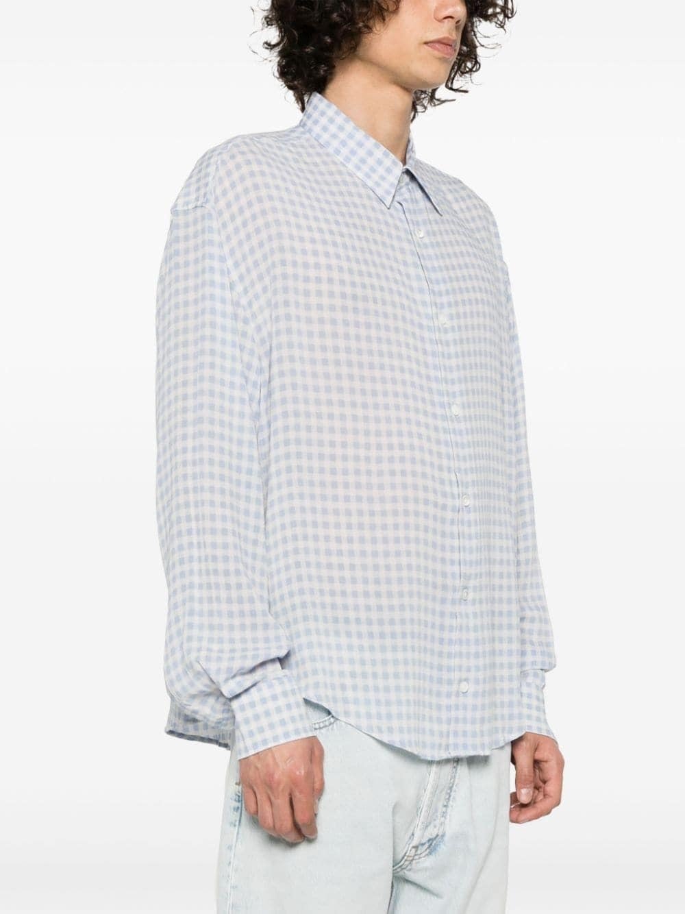 gingham-check crepe shirt - 7