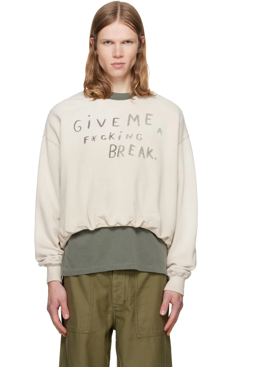 Beige 'Give Me A Break' Balloon Crewneck Sweatshirt - 1