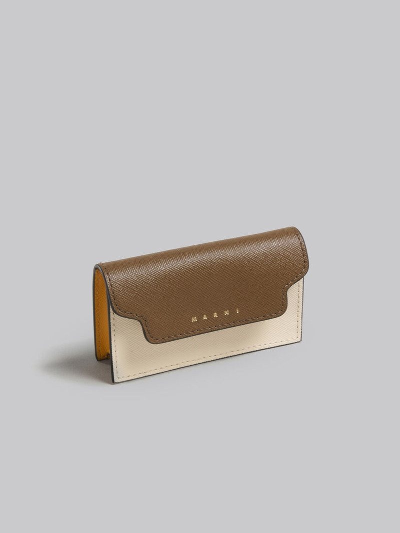 Marni BROWN WHITE AND ORANGE SAFFIANO LEATHER BUSINESS CARD CASE outlook