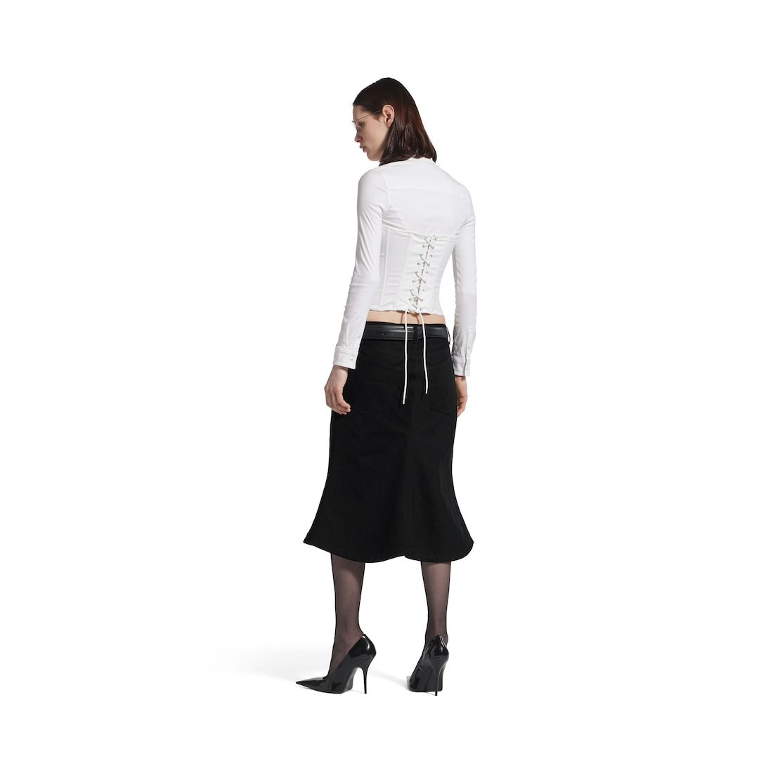 Women's Godet Midi Skirt in Black - 4