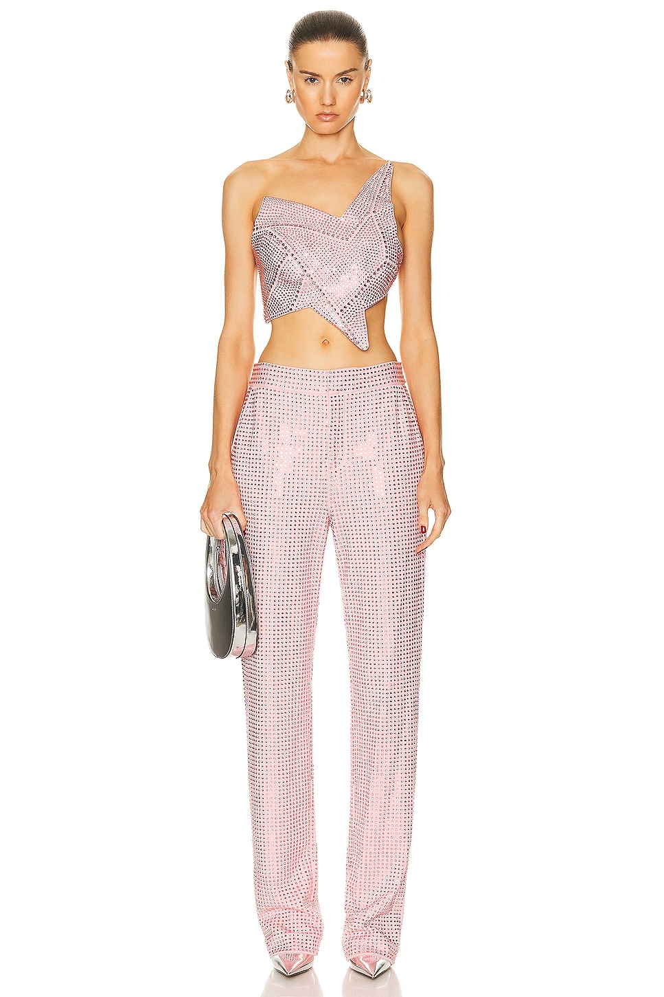 AREA Crystal Embellished Straight Leg Pant | forward
