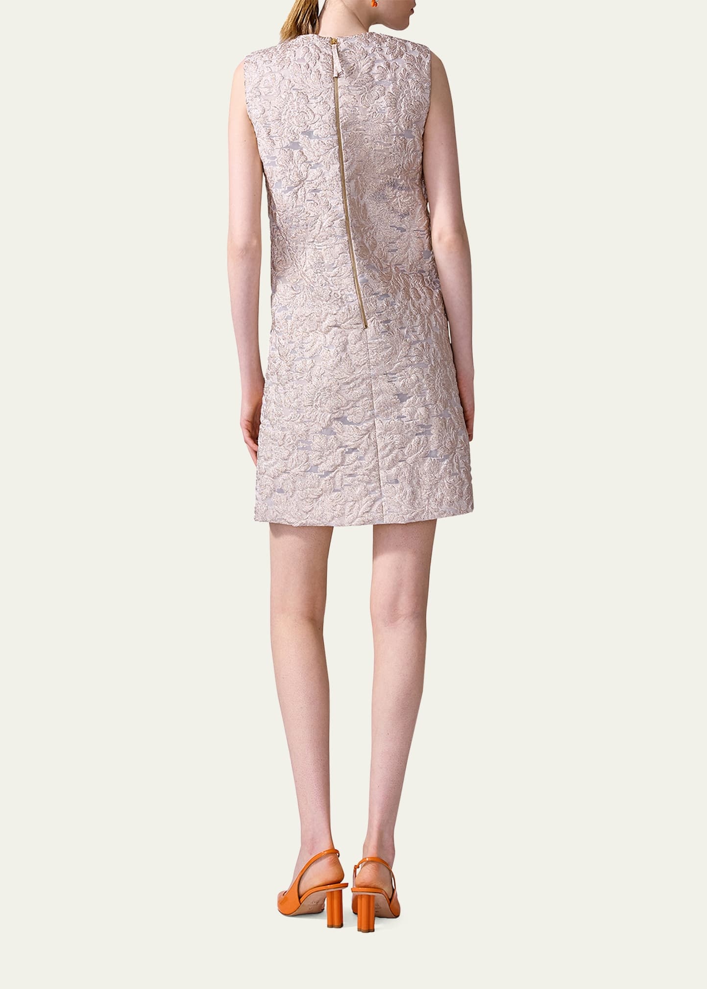 Metallic Floral Sleeveless Mini Shift Dress - 3