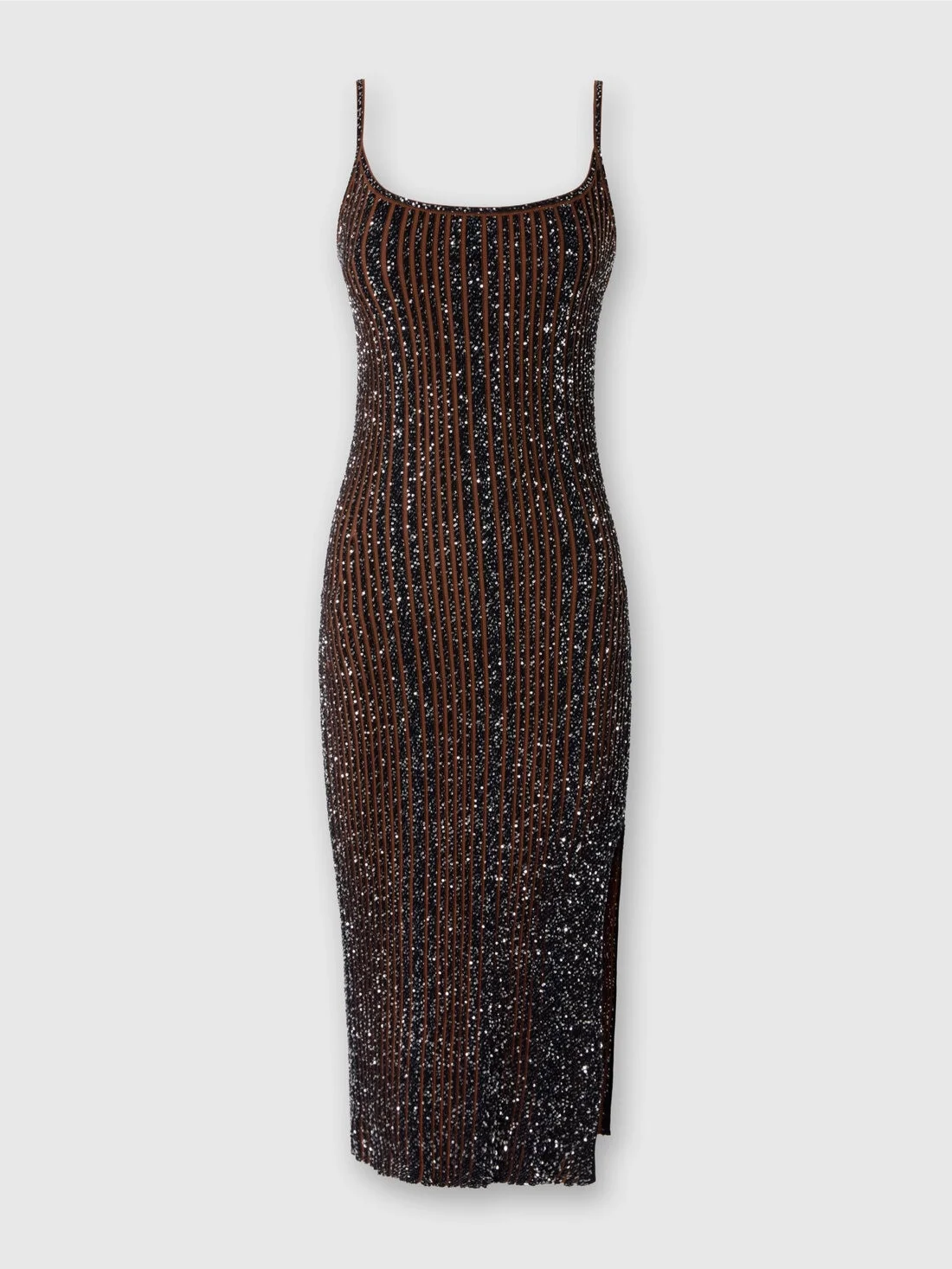 Sleeveless ribbed midi dress with sequins and slit - 1