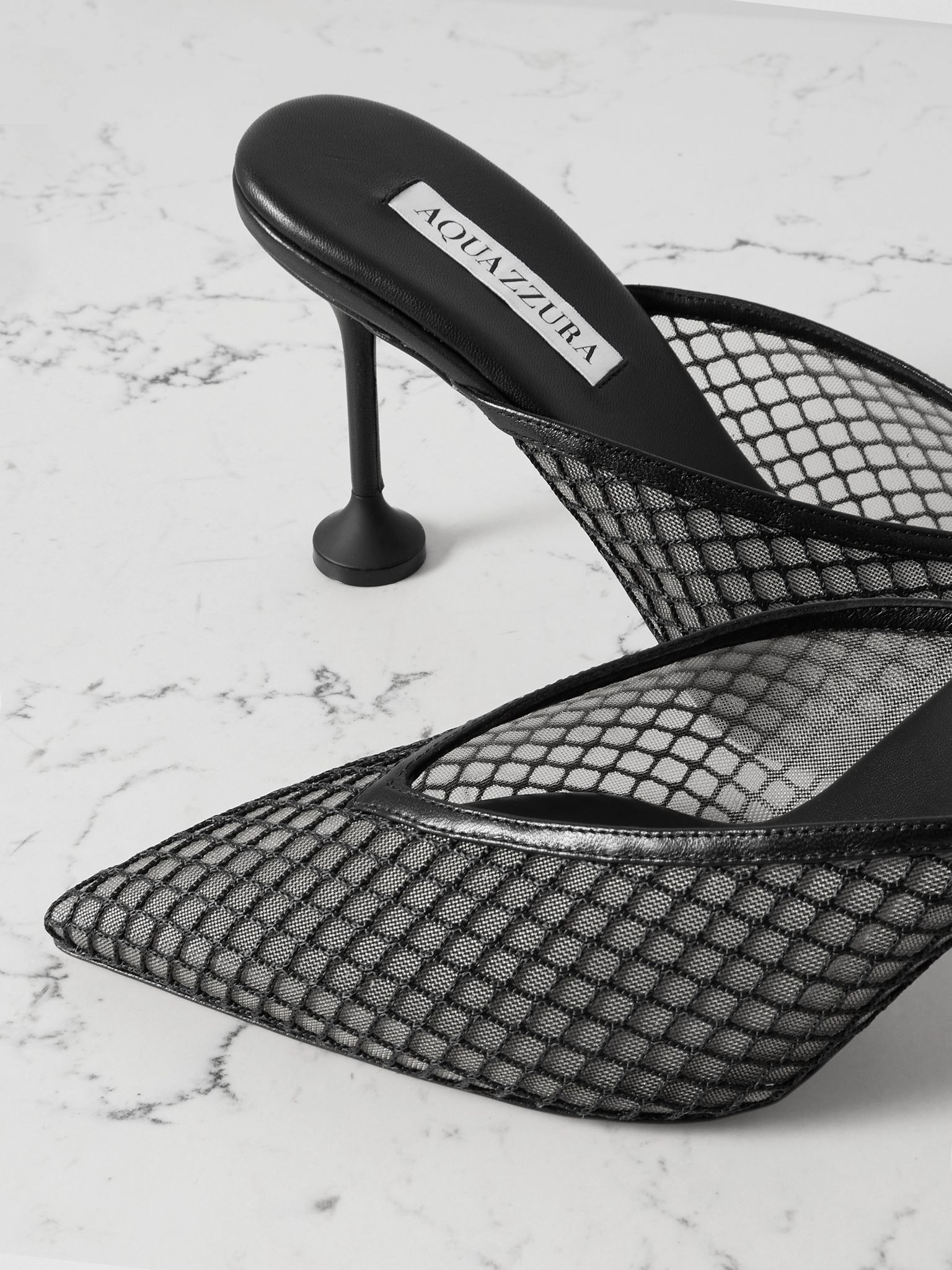 Bisous 85 leather-trimmed mesh point-toe mules Black - 4