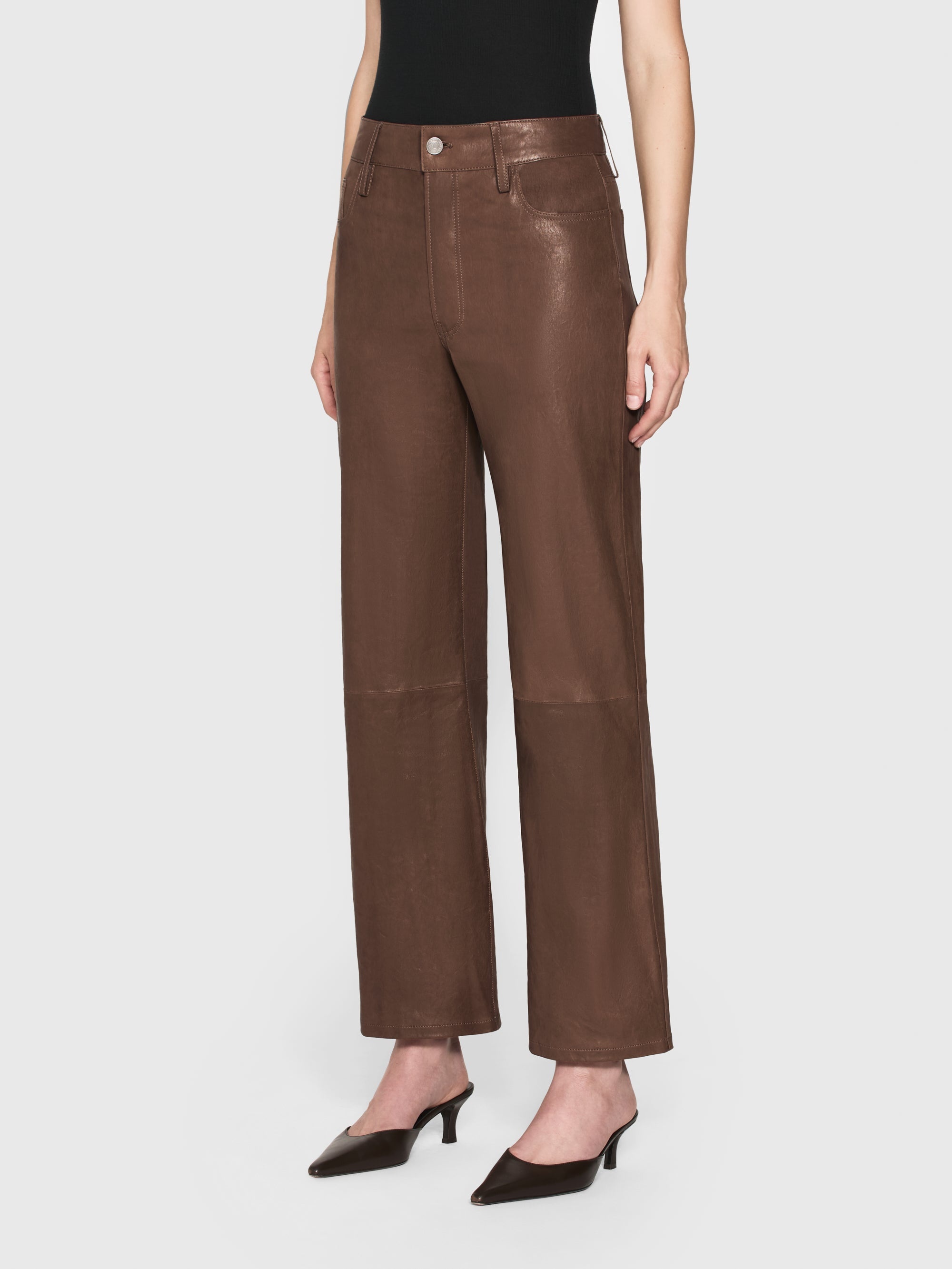 Le Slim Palazzo Leather in Bark - 5