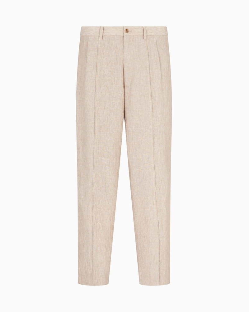 SINGLE-DART, PURE LINEN CANVAS TROUSERS 1