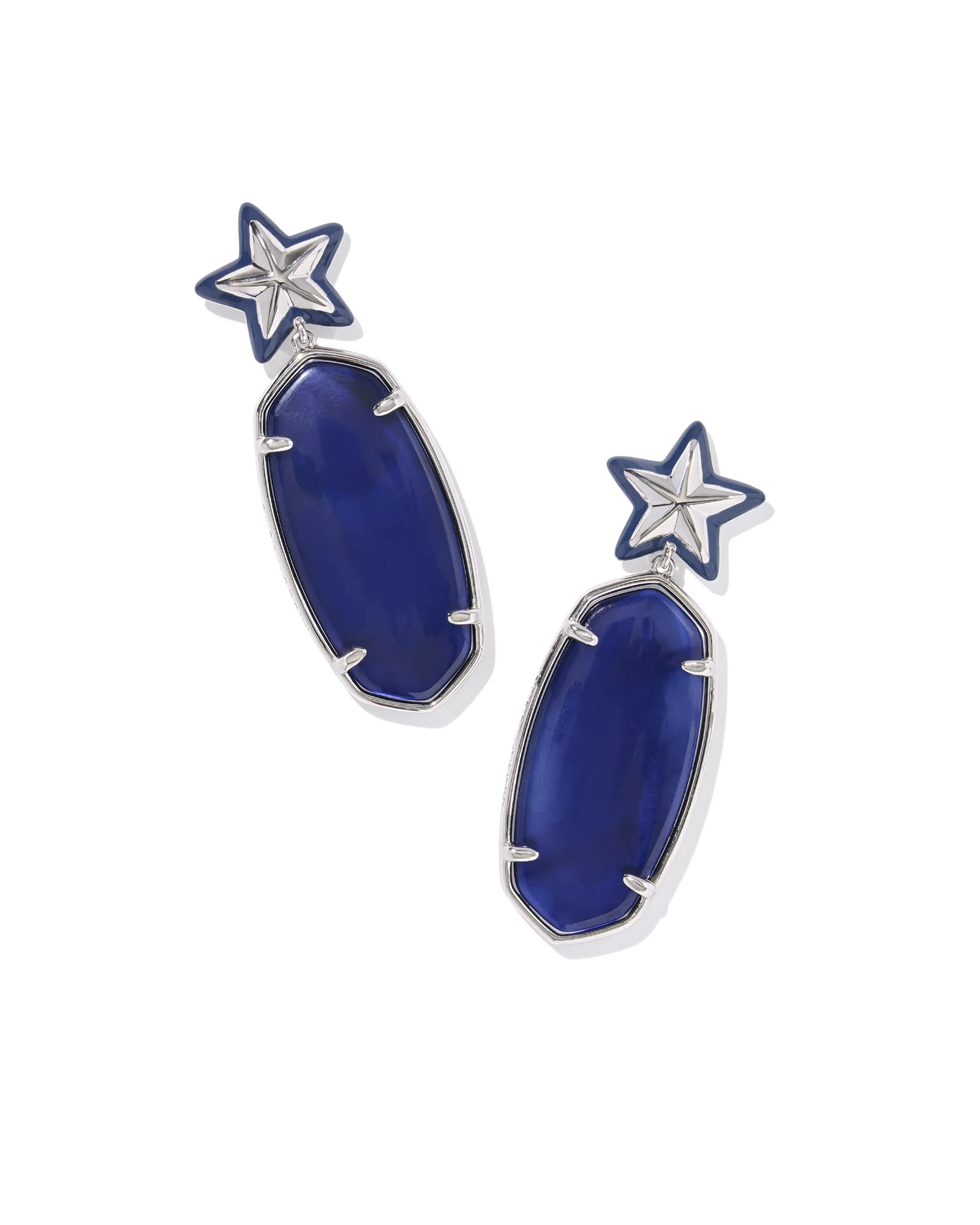 Elle Silver Enamel Frame Star Drop Earrings - 1