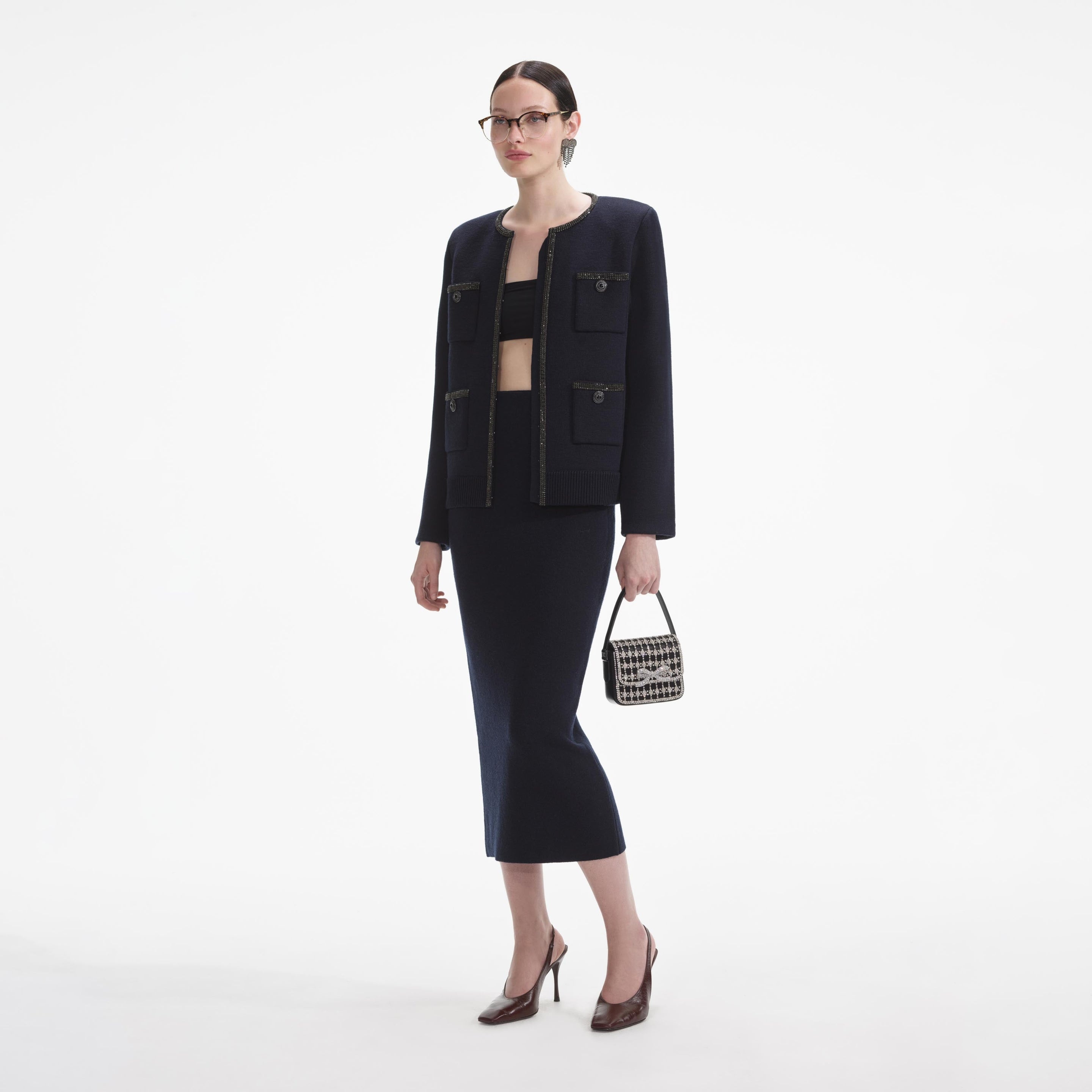 Navy Embellished Knit Cardigan - 2