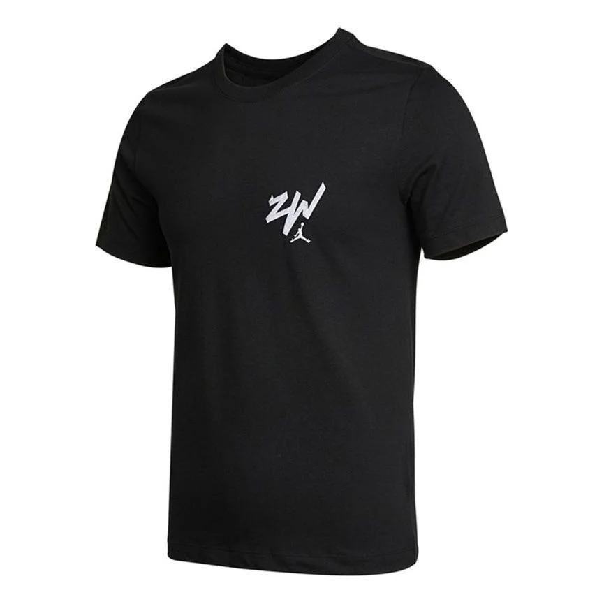 Air Jordan J Zion Ss Tee Alphabet Pattern Round Neck Sports Short Sleeve Black DM4032-010 - 1