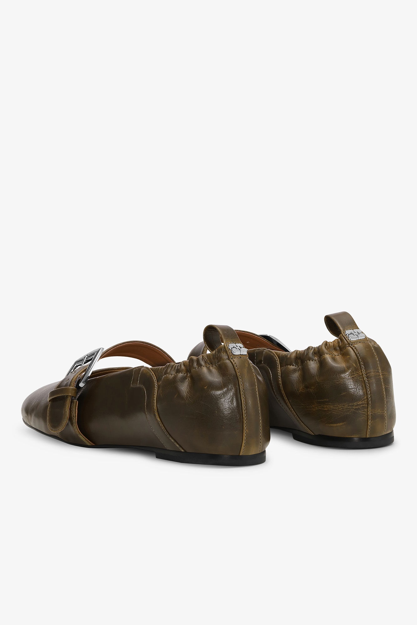 DARK-OLIVE BUCKLE STRAP BALLERINAS - 3