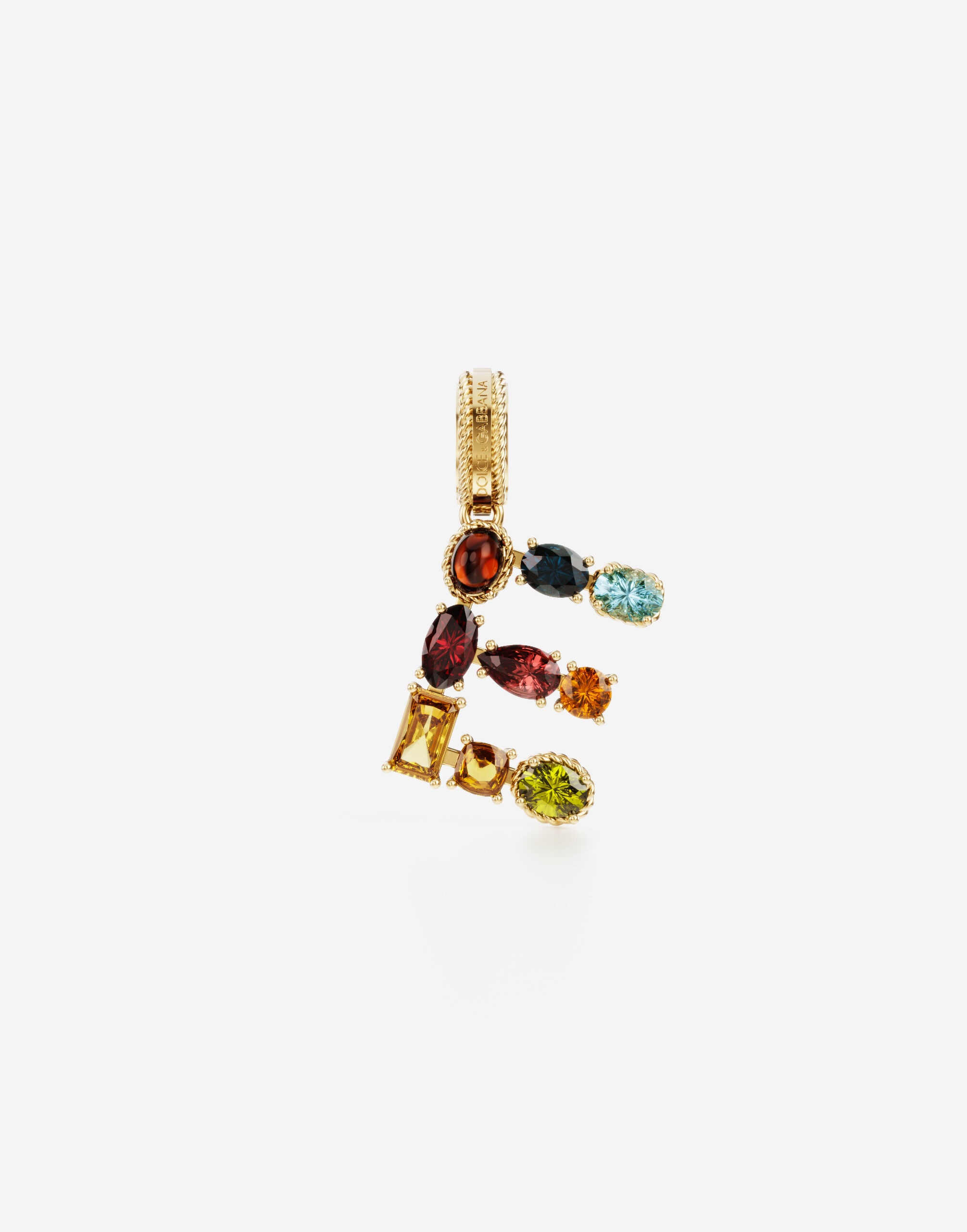 Rainbow alphabet E 18 kt yellow gold charm with multicolor fine gems - 1