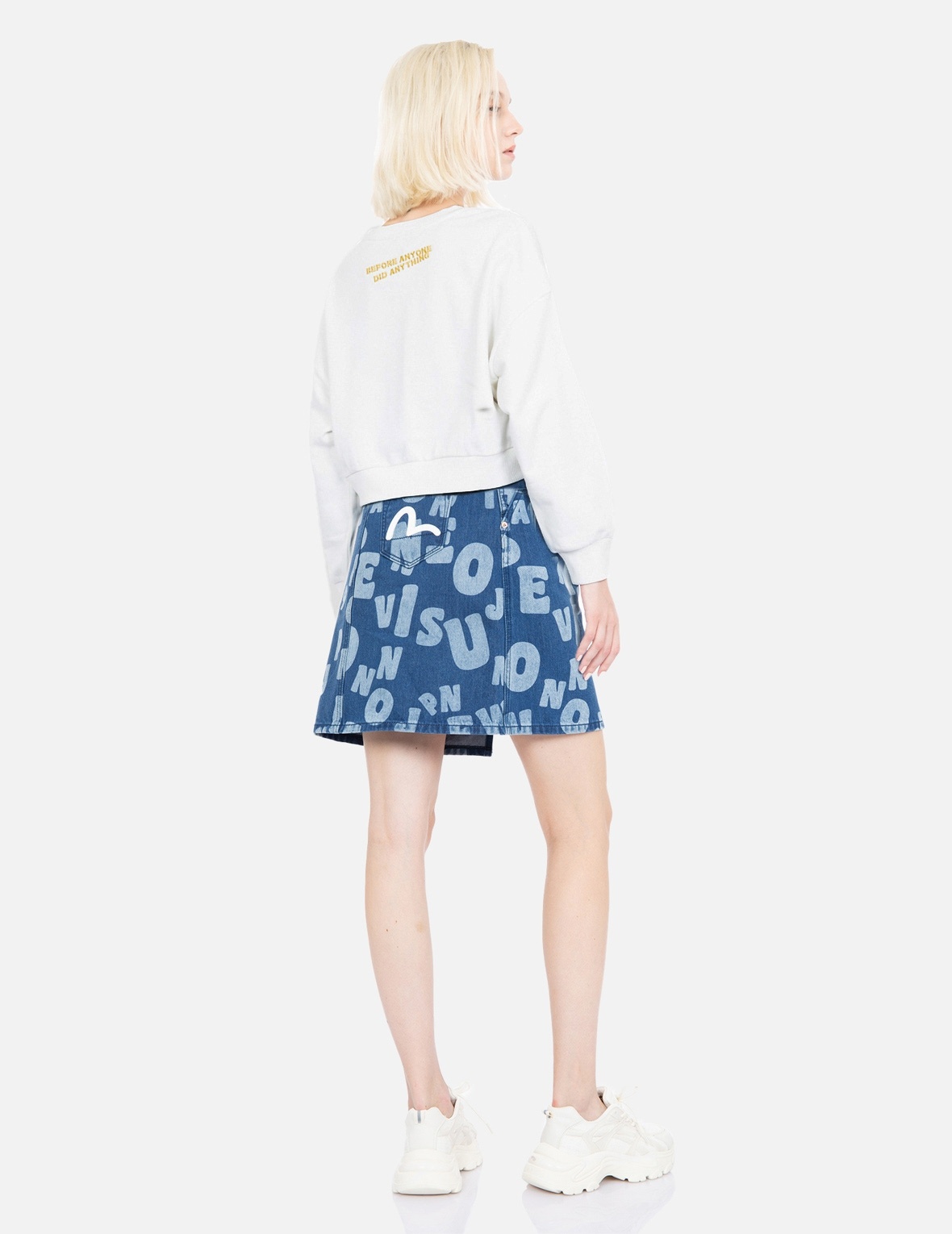 ALLOVER TEXT DISCHARGE PRINT DENIM SKIRT - 3