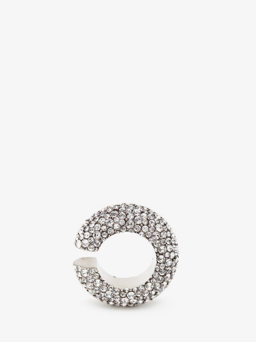 Women's Pave Chunky Single Hoop Ear Cuff in Antique Silver - 4
