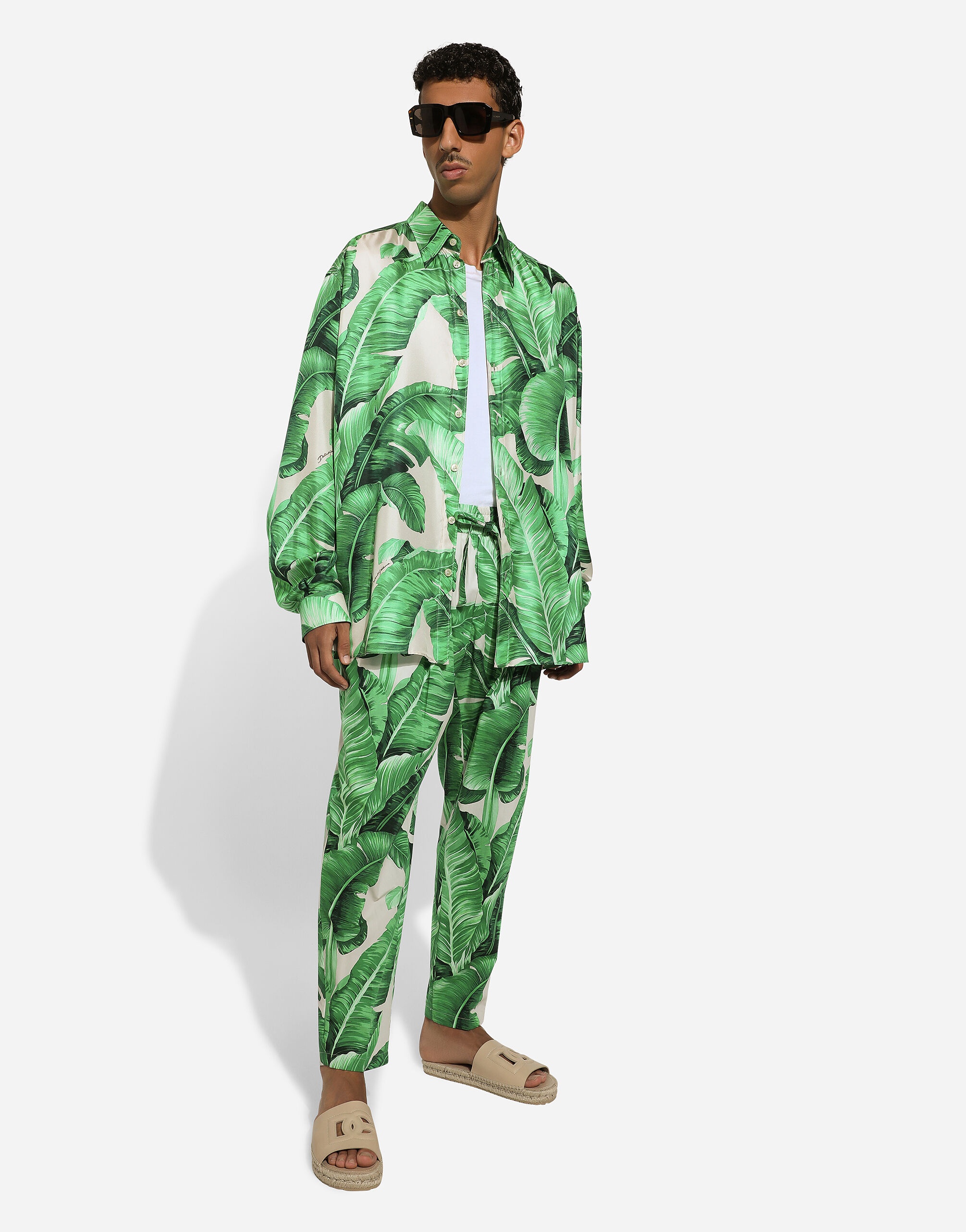 Oversize silk shirt with banana-tree print - 5