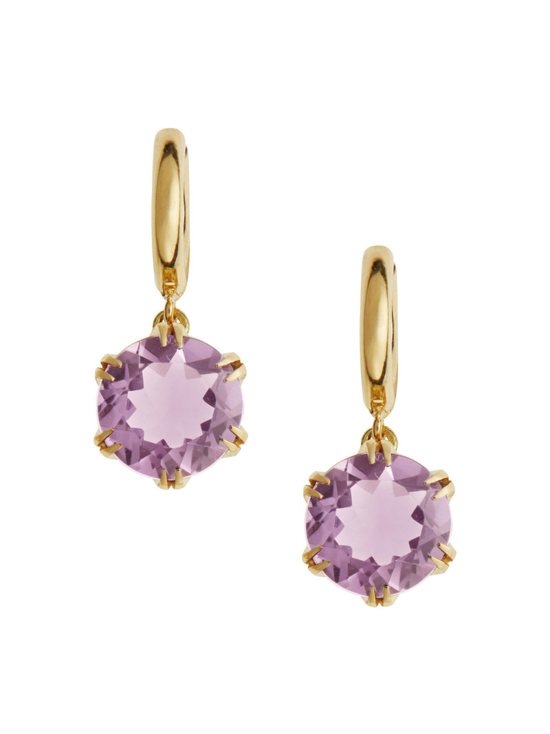 Women's Crown 18K Yellow Gold & Gemstone Drop Earrings - Pink Amethyst 1