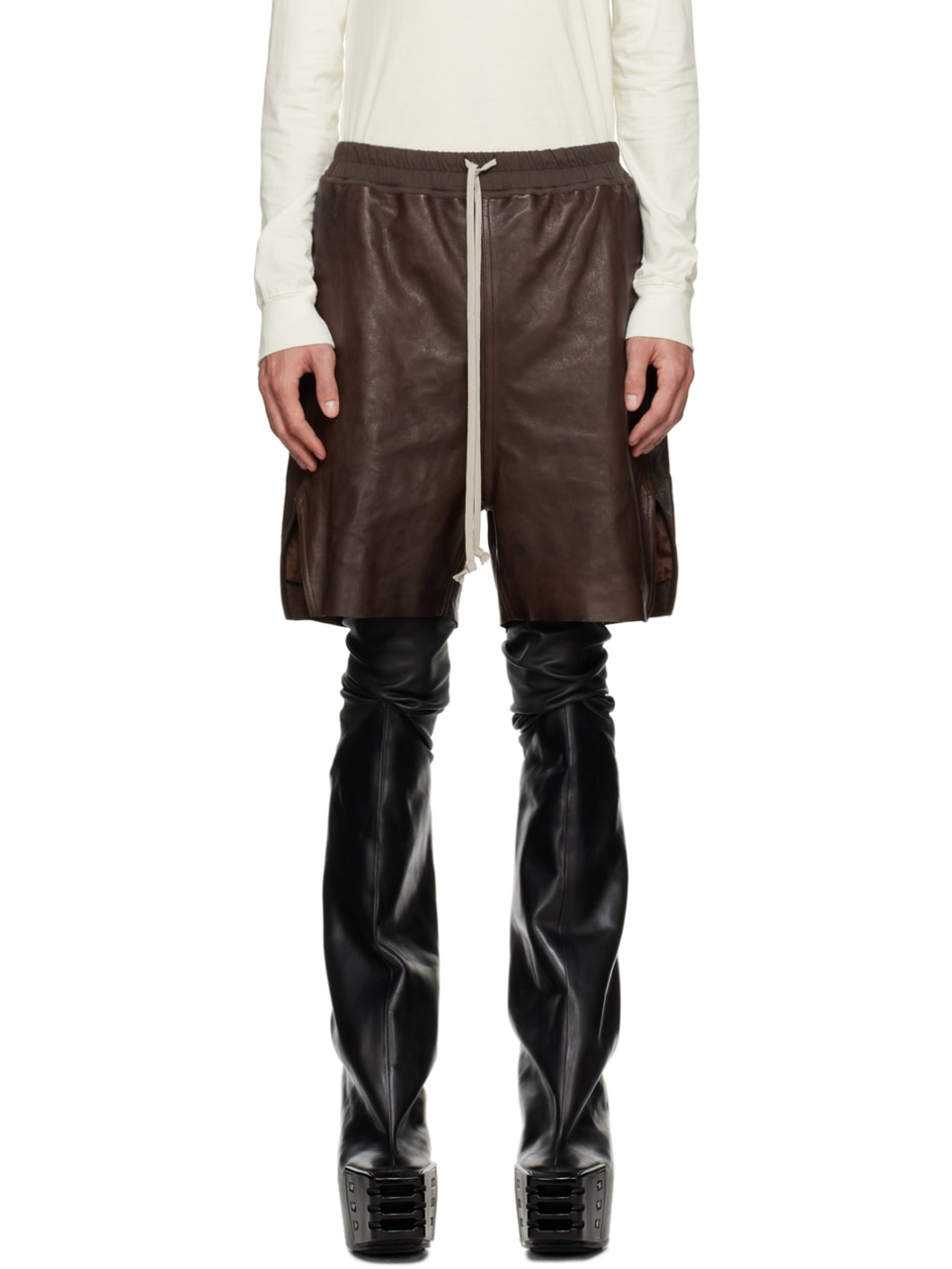 Brown Boxer Leather Shorts - 1