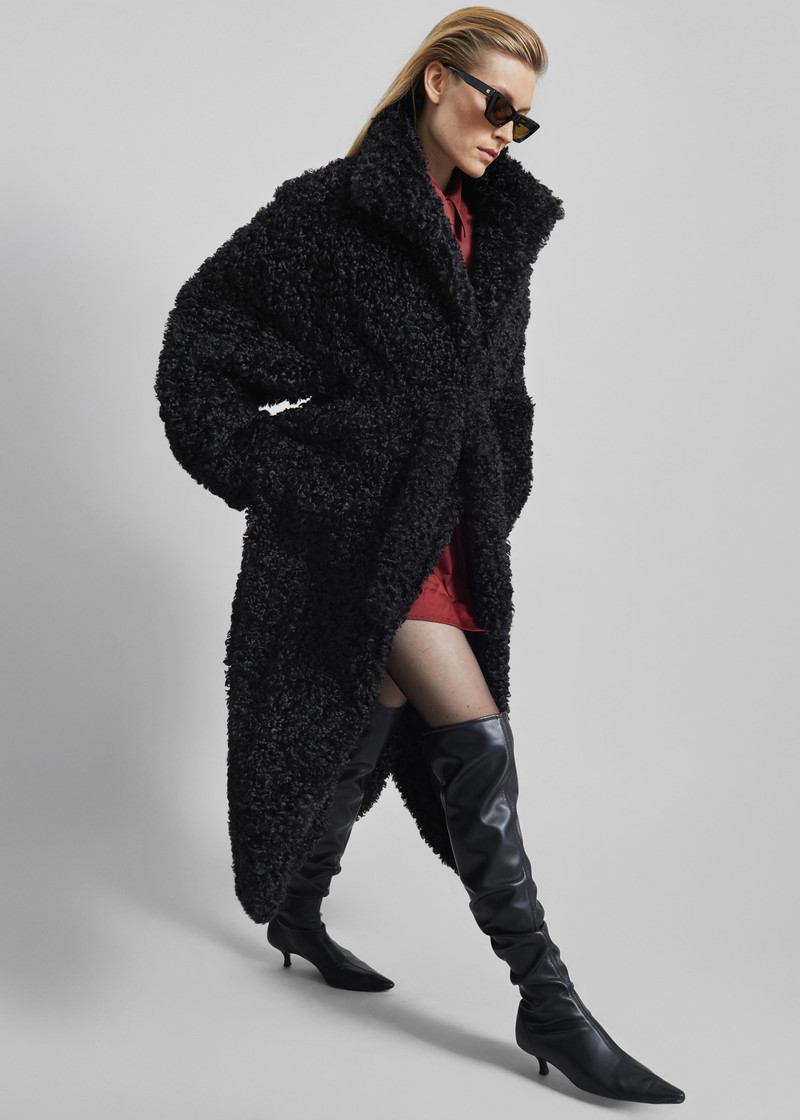 Ravello Faux Shearling Robe Coat - Black 5