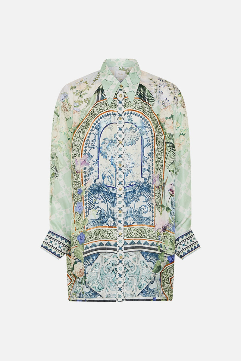 LONG LINE SHIRT WITH YOKE AND BUTTON DETAIL - 1