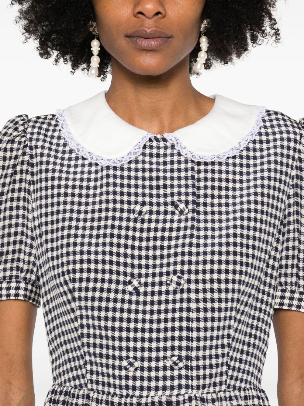 vichy-print silk mini dress - 5