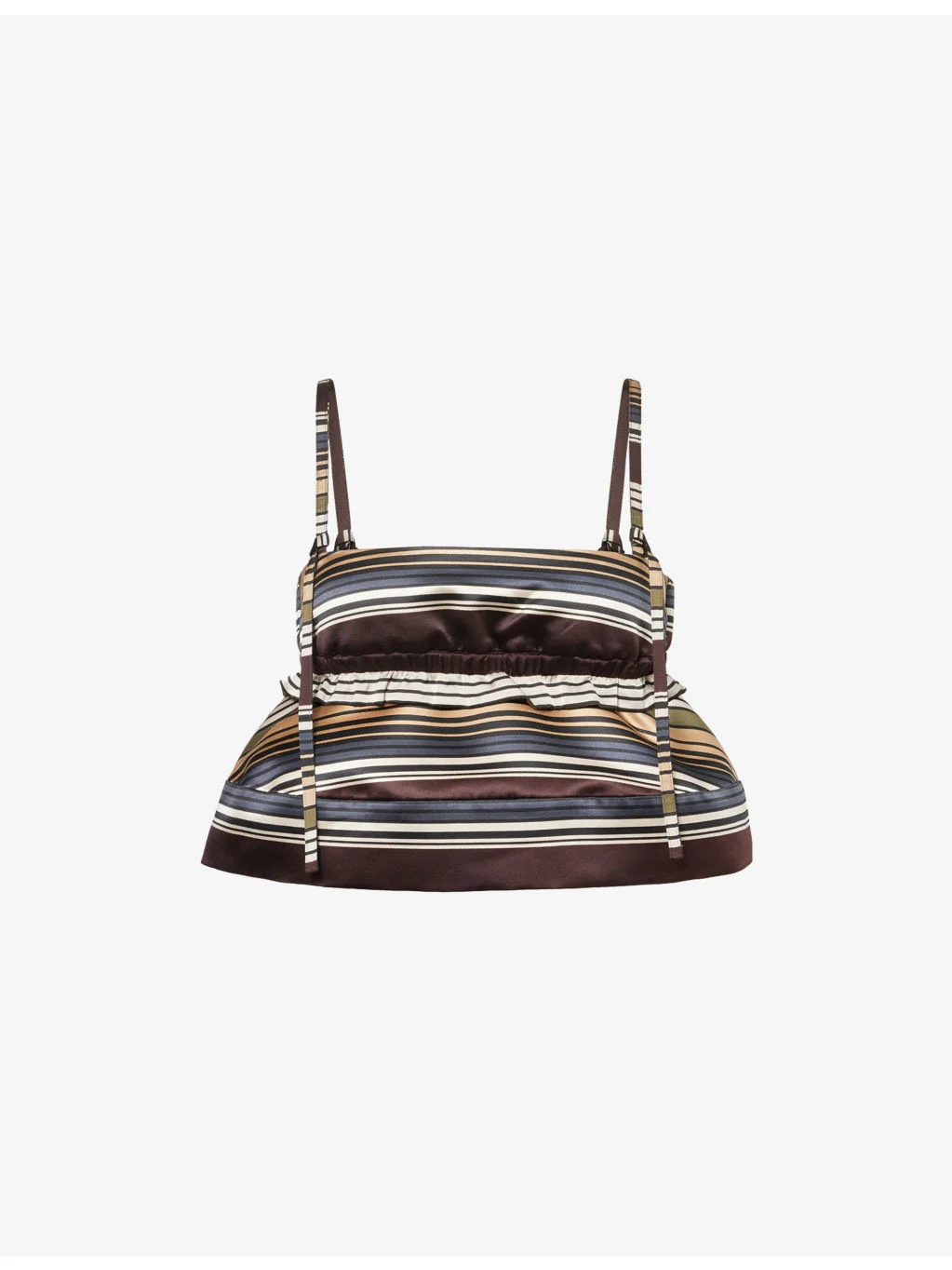 Horizontal Stripe-Print Satin Bralette Top - 1