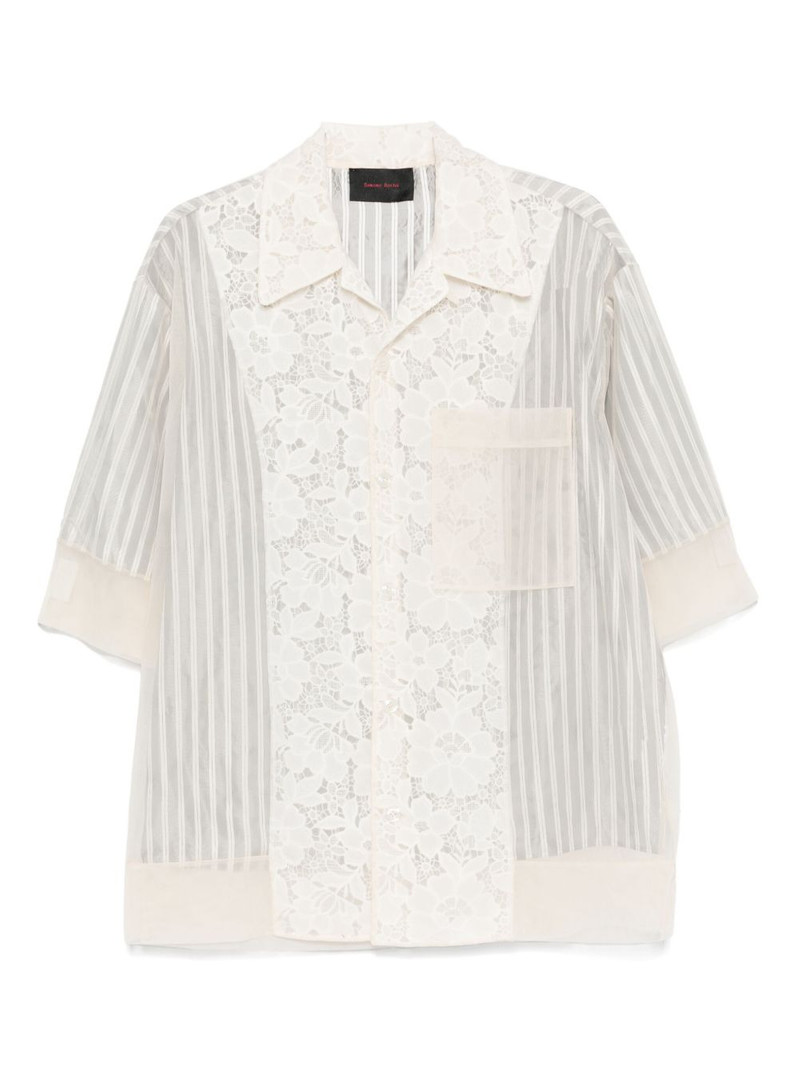 lace-panel striped shirt 1