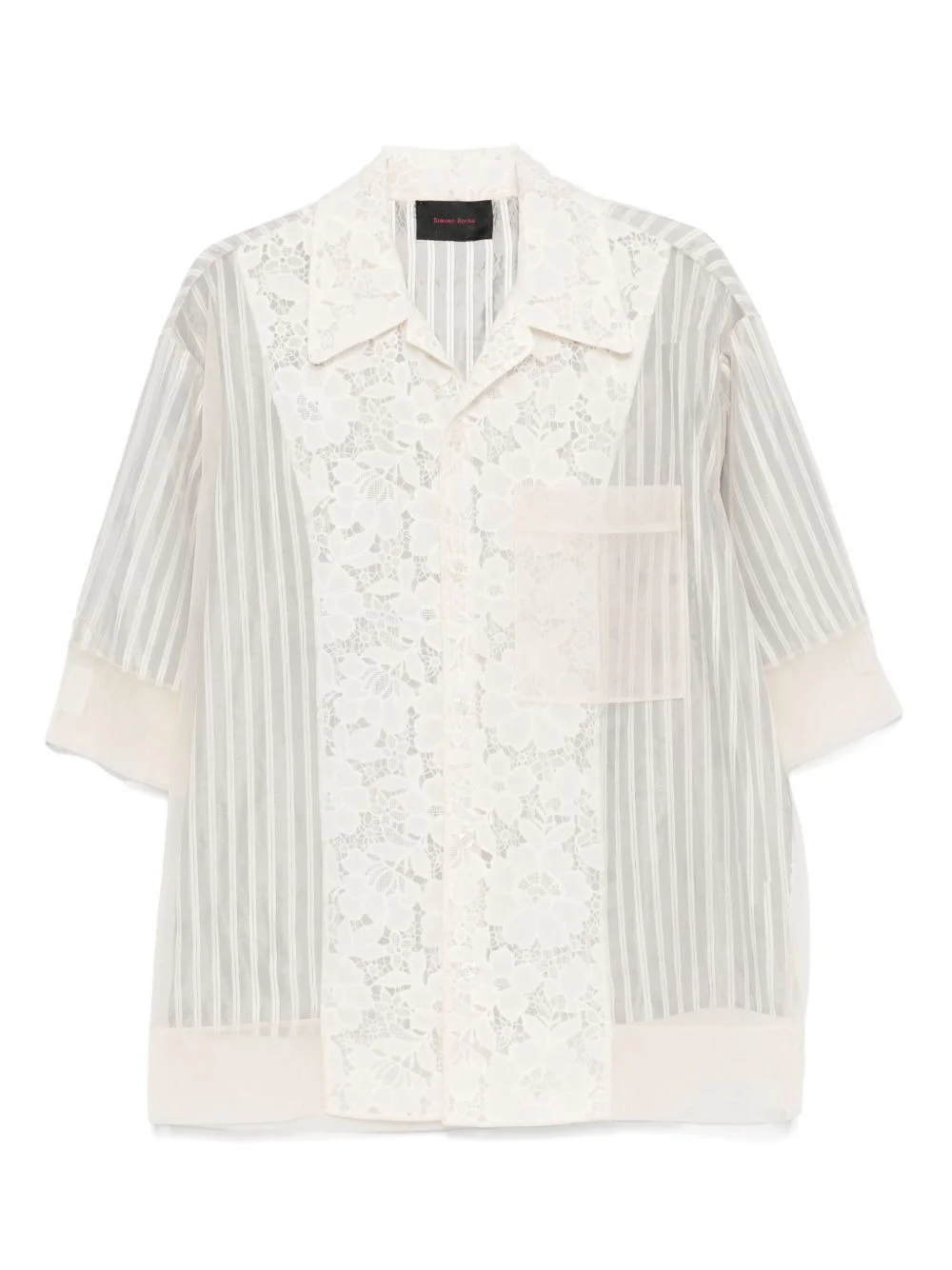 lace-panel striped shirt - 1