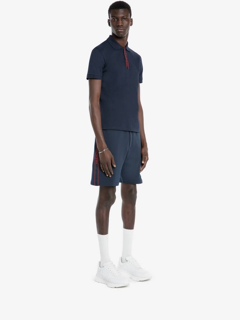 Selvedge Logo Tape Polo Shirt in Ink Blue - 3