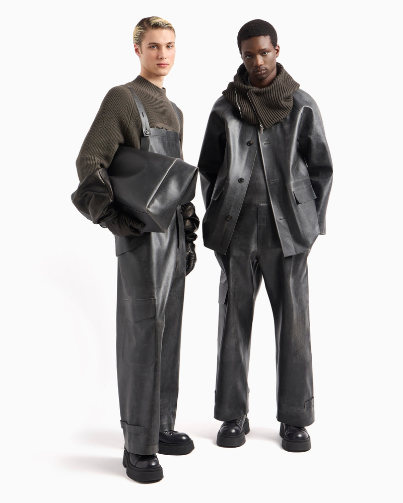 EMPORIO ARMANI Leather-effect coated-fabric pea coat outlook