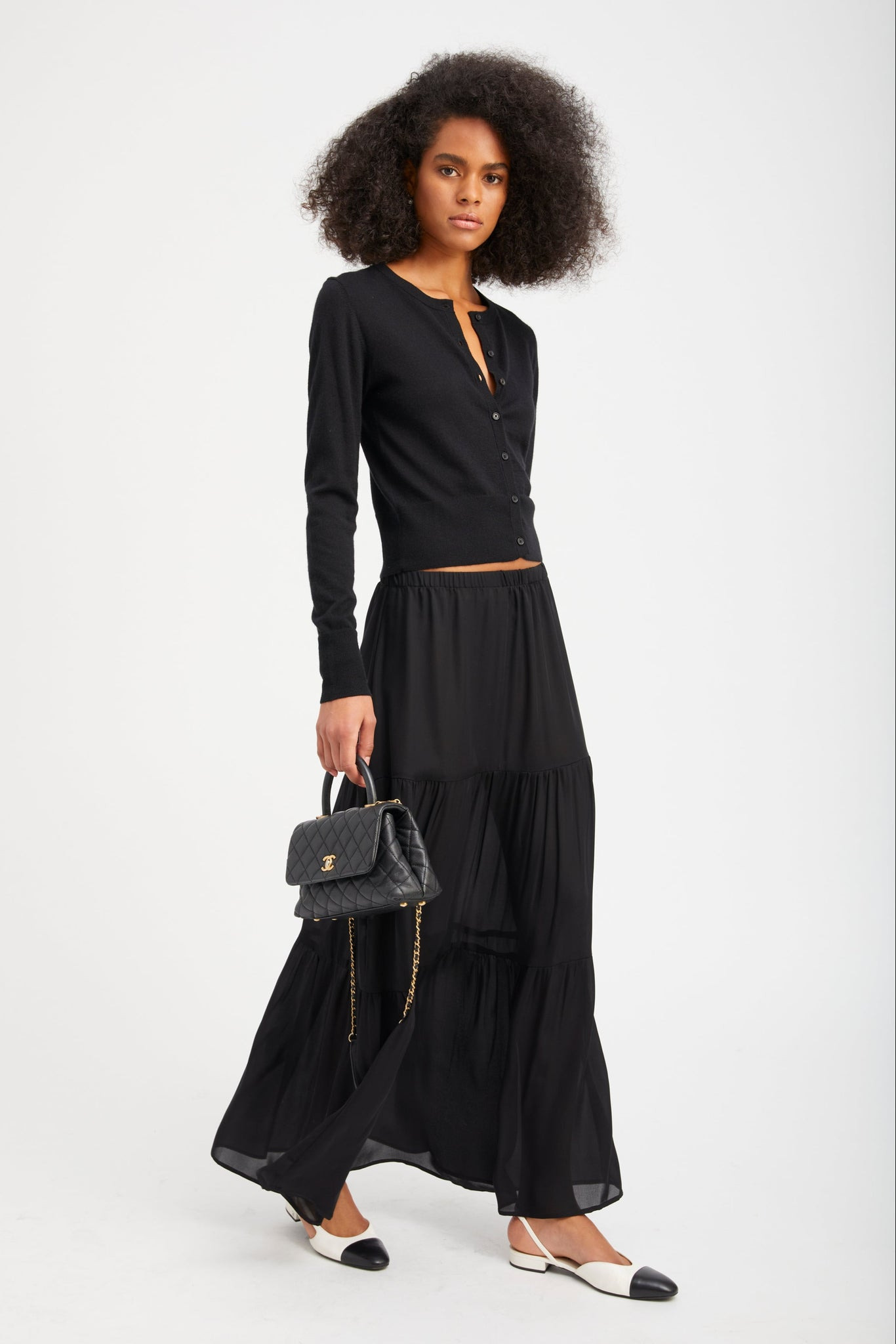BLACK SILK TIERED MAXI SKIRT - 3