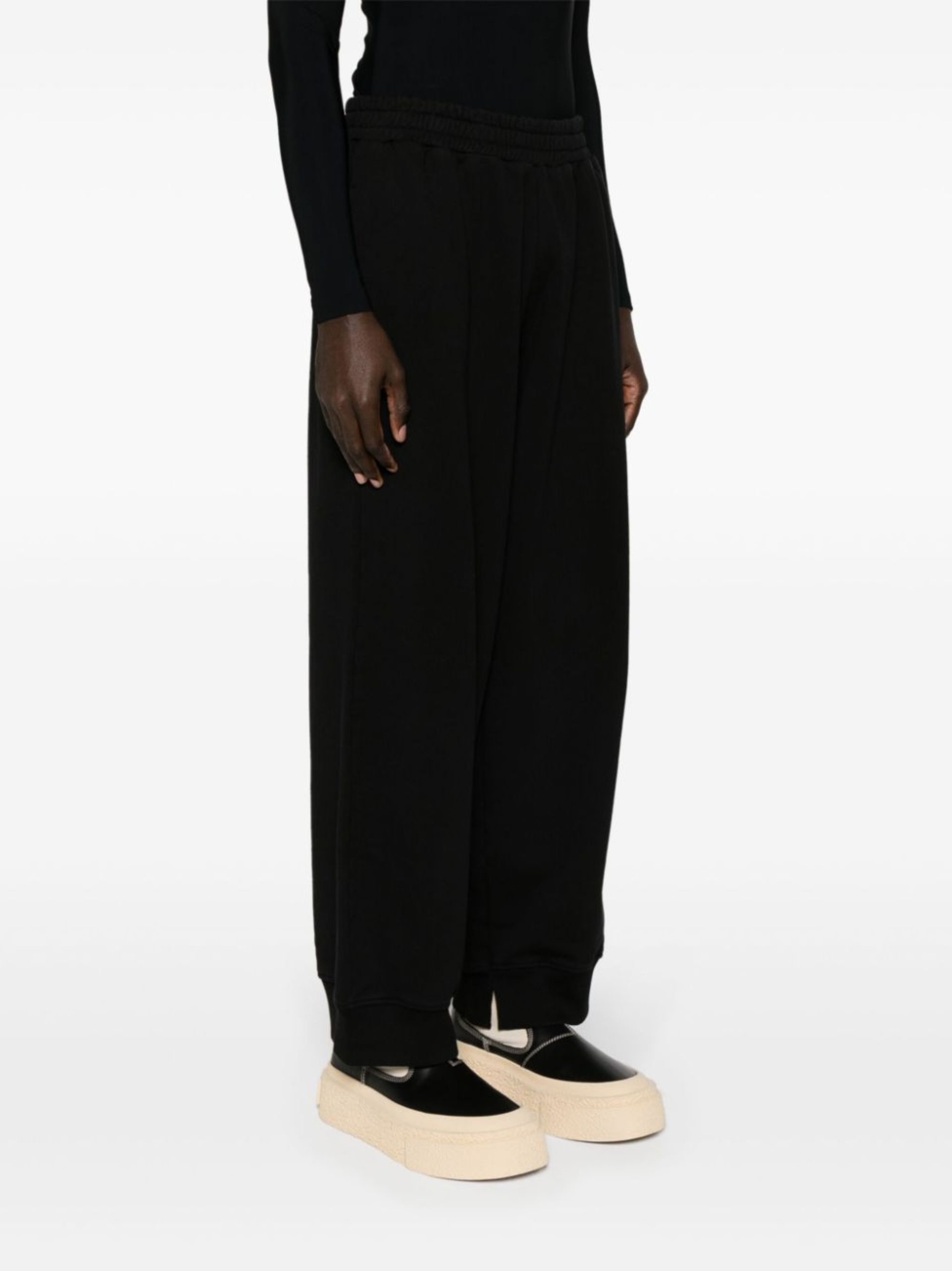 Black Wide-Leg Cotton Track Pants - 4