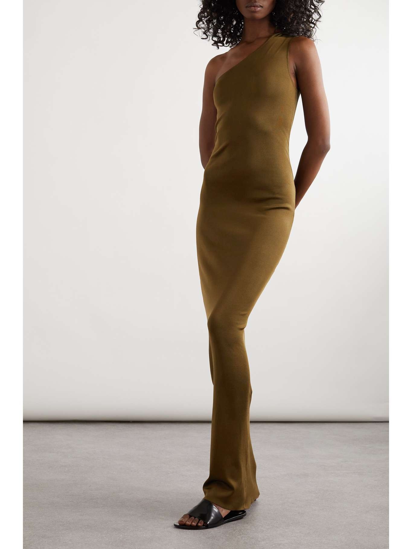 VIP【送料関税込】SAINT LAURENT ONE-SHOULDER SILK LONG DRESS SAINT LAURENT one-shoulder silk maxi dress | REVERSIBLE