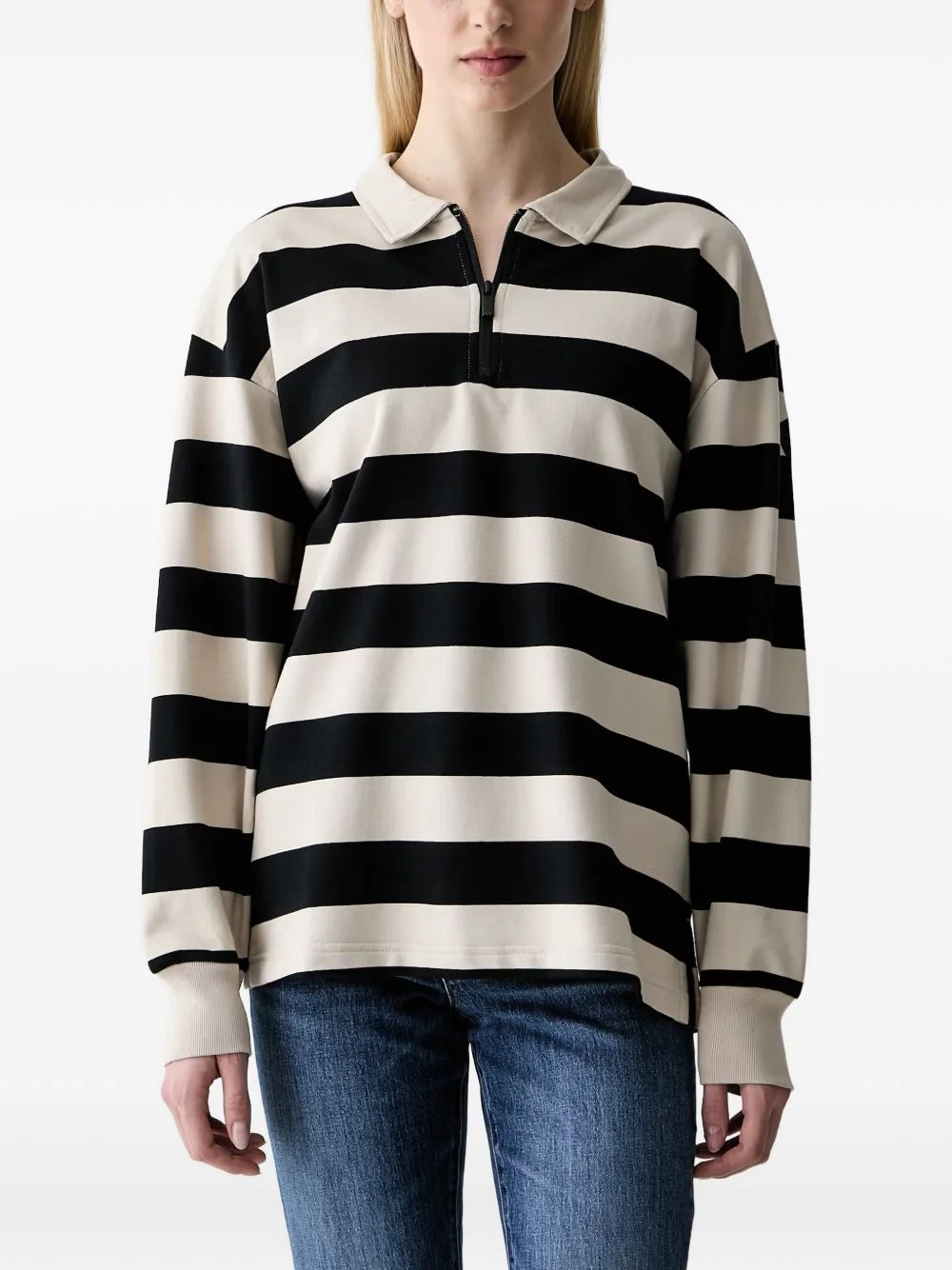 striped quarter-zip polo shirt - 1