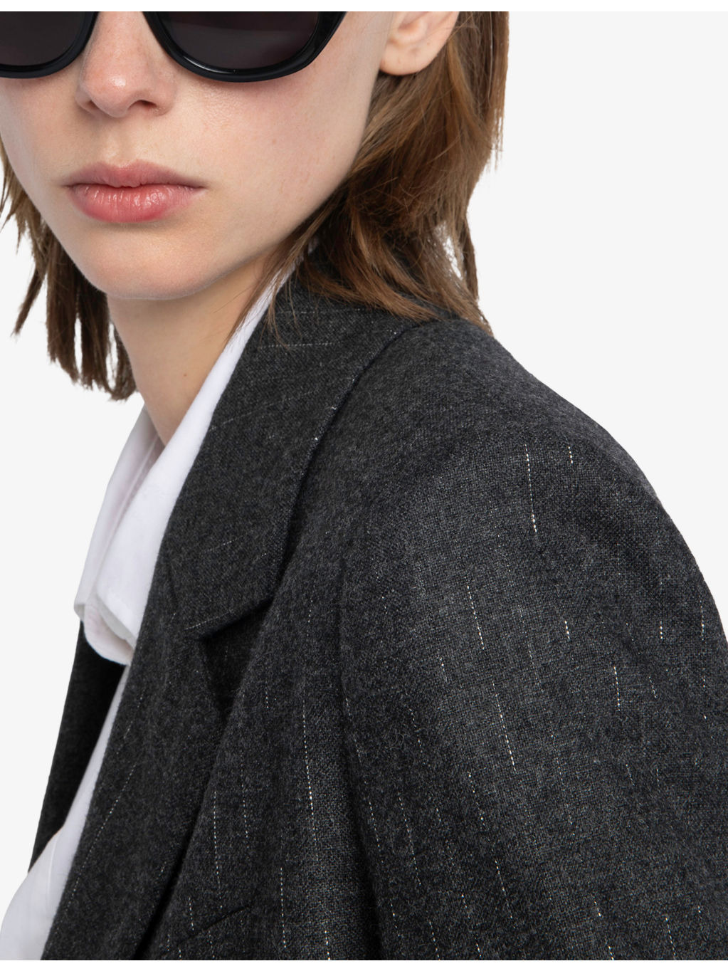 Vaska Lapel-Collar Double-Breasted Flannel Blazer - 5
