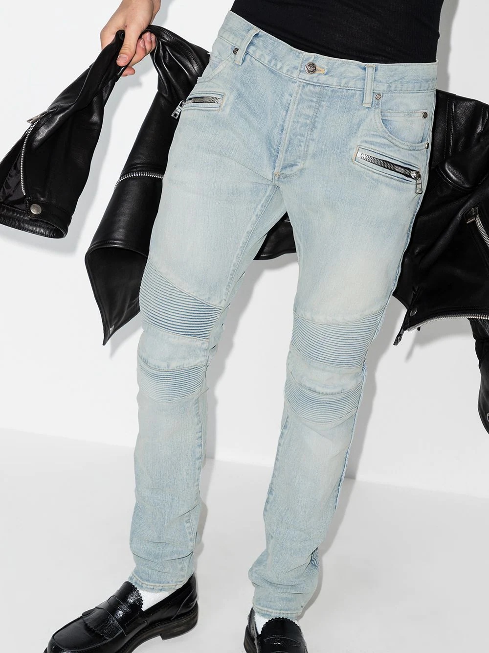 slim-cut faded biker jeans - 2