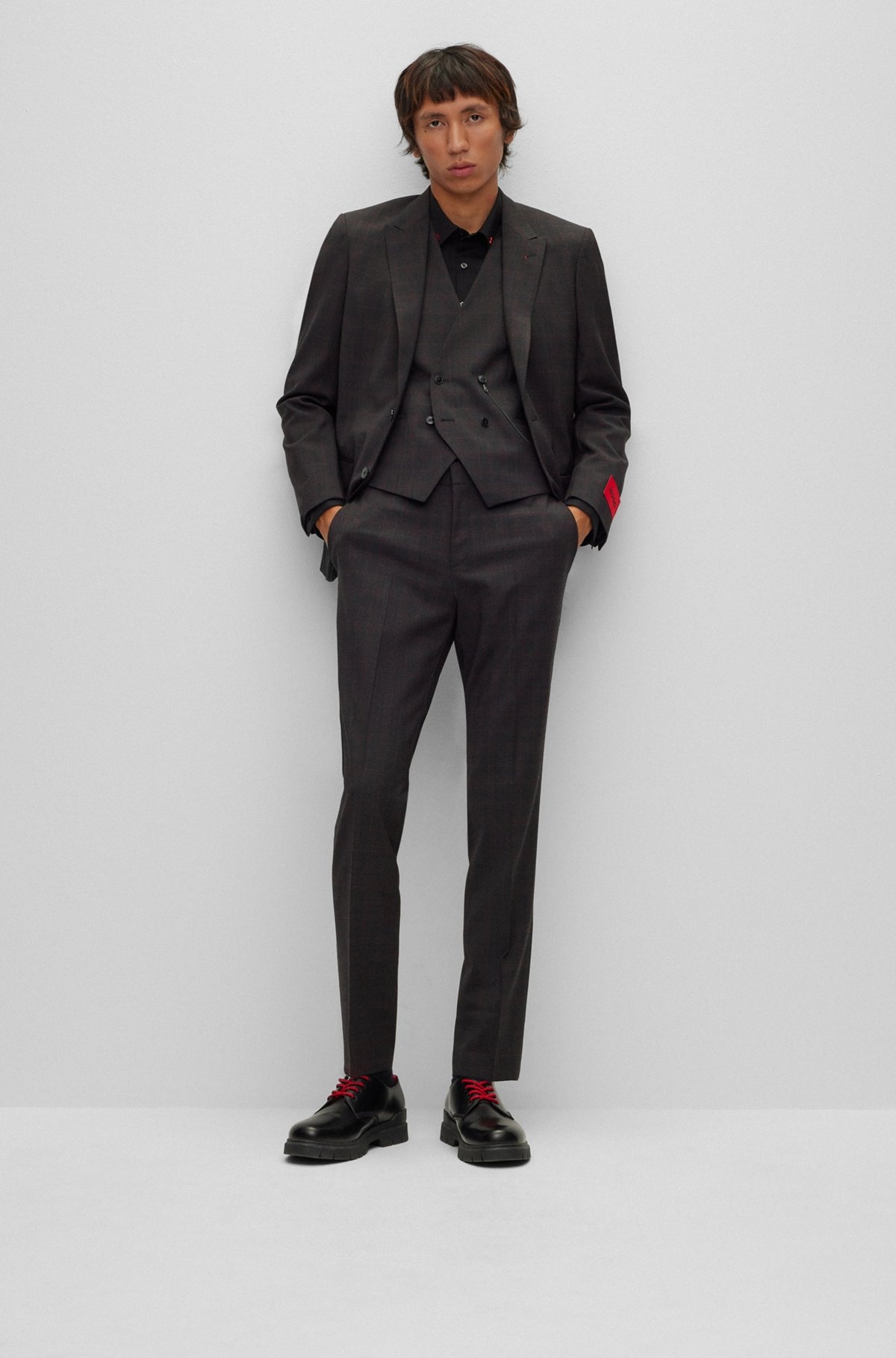 SLIM-FIT THREE-PIECE SUIT IN A CHECKED WOOL BLEND - 1