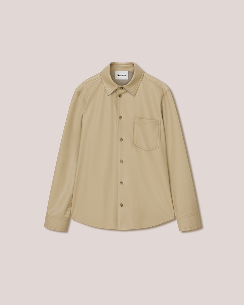 JOSIA - Vegan leather angular collared shirt - Pebble - 1