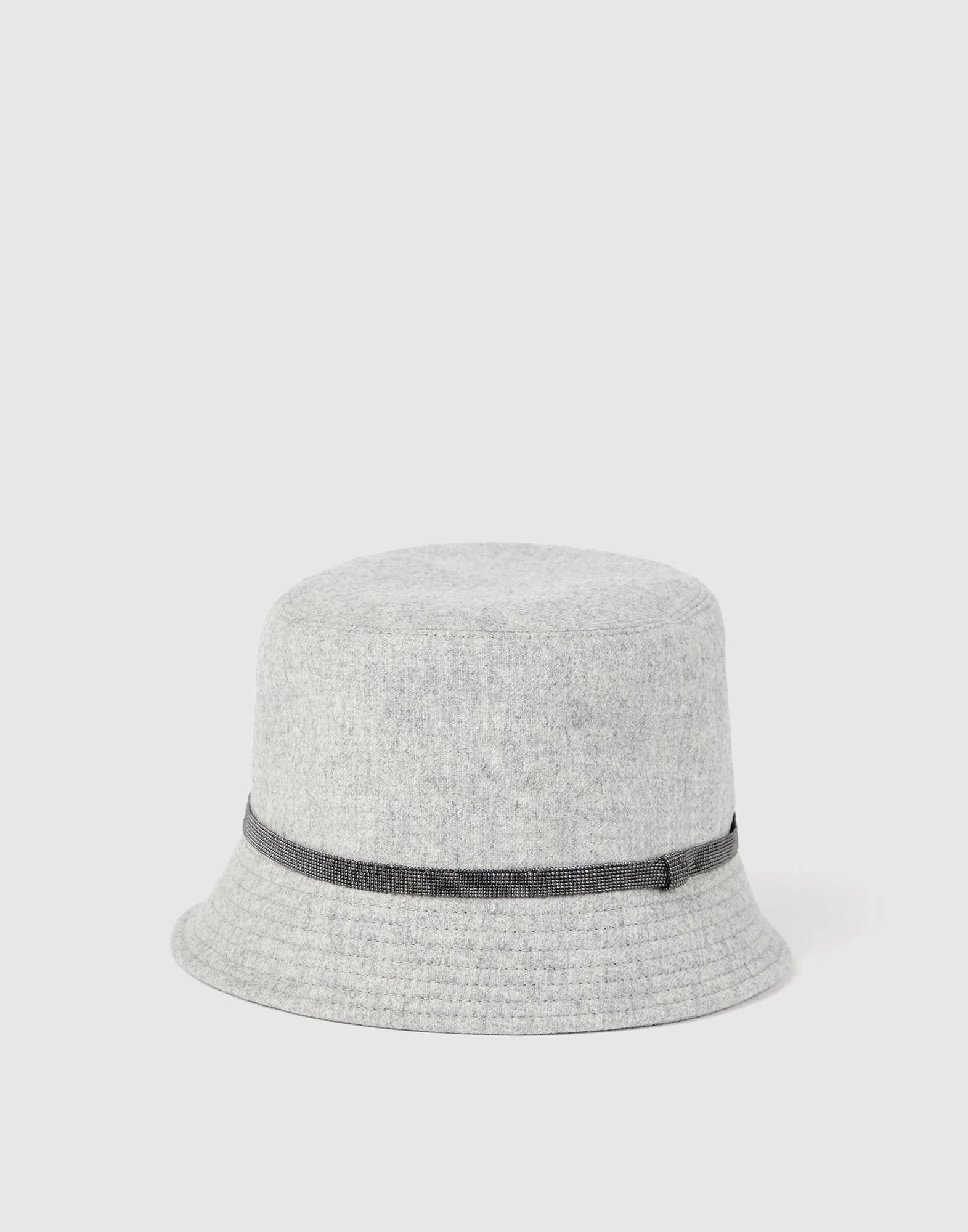 Virgin wool and cashmere flannel bucket hat with shiny band - 1